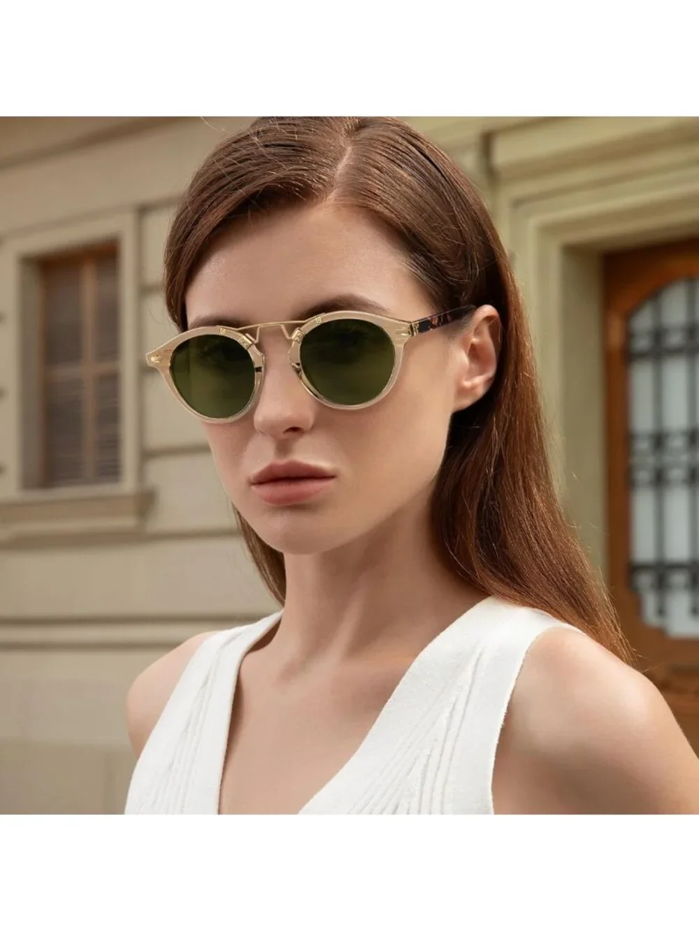 Retro Double Bridge Polarized Women's Sunglasses - Small Acetate Round Frames